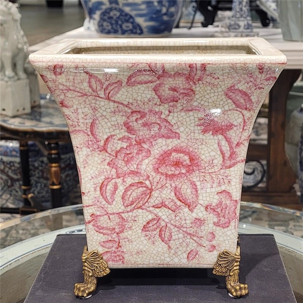 Porcelain Square Planter - Pink Primrose