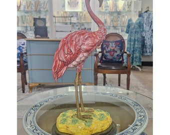 Porcelain Flamingo Figurine/Sculpture with Bronze Accent - Pink And Red-17''H