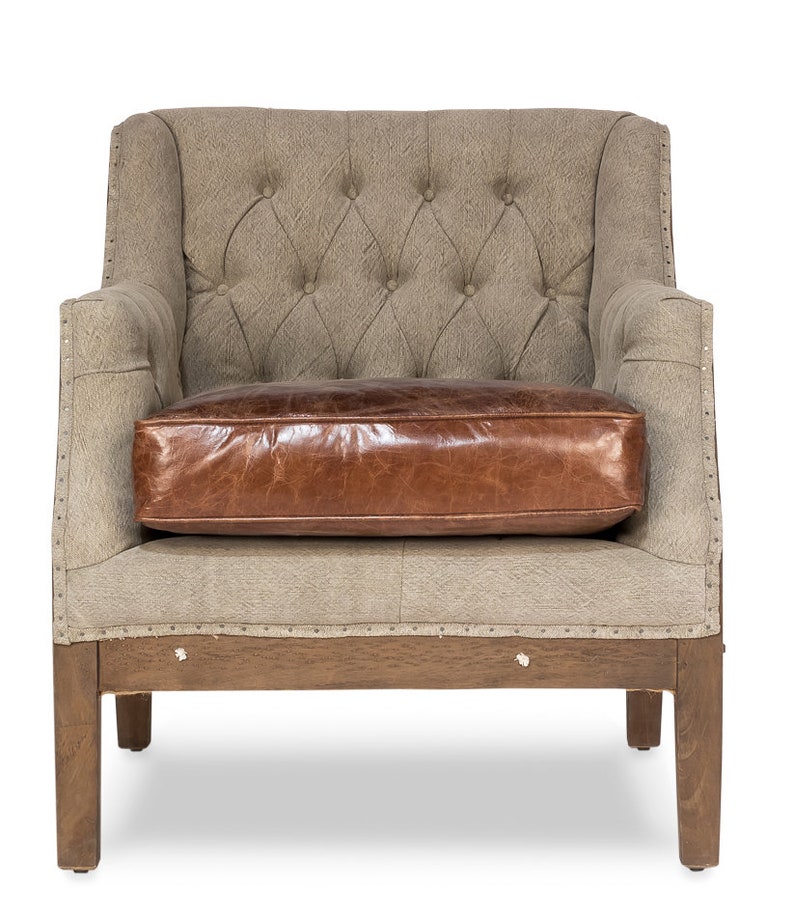 Deconstructed Linen & Top Grain Leather Accent Chair Etsy