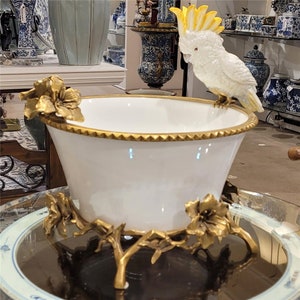 Porcelain Parrot Bowl with Bronze Ormolu