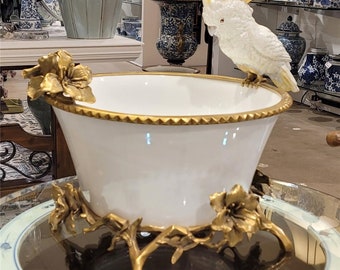 Porcelain Parrot Bowl with Bronze Ormolu