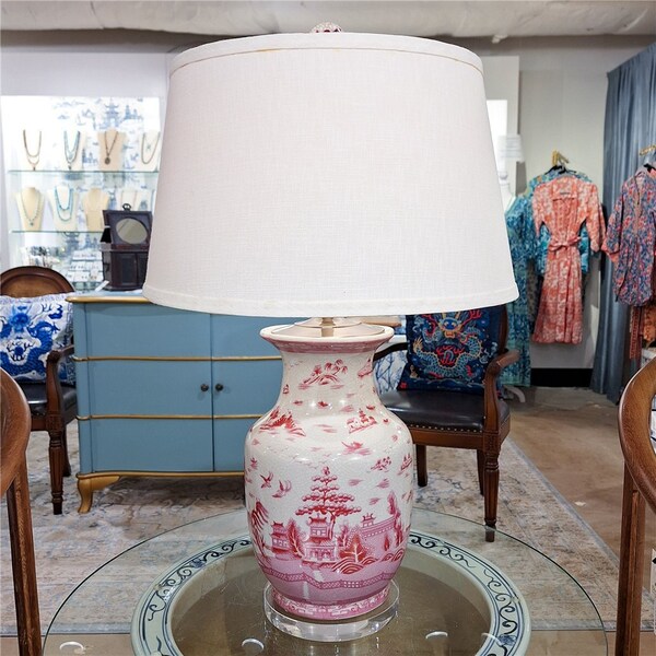 Pink Willow Porcelain with Acrylic Base Table Lamp-29''H