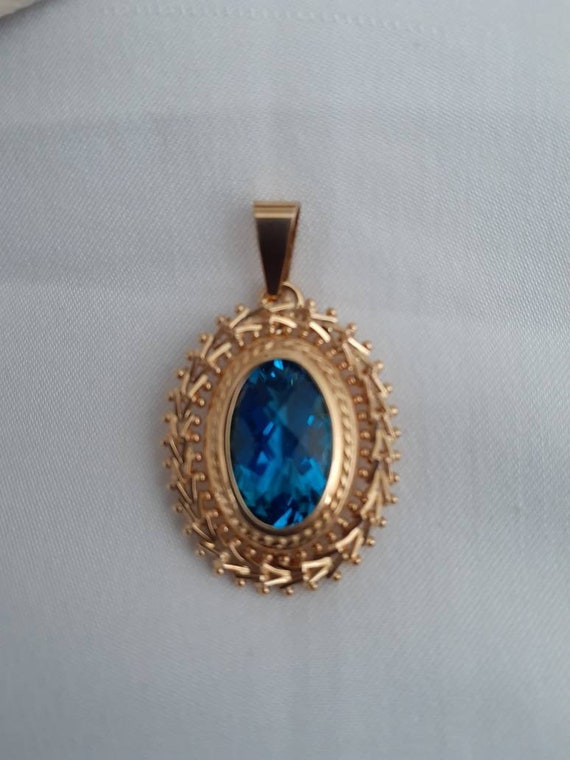 Vintage Imperial Gold Ornate Blue Topaz 14k gold … - image 1