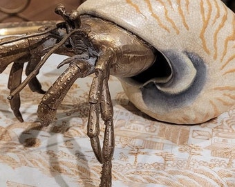 Porcelain Hermit Crab with Bronze-Coral Sculpture