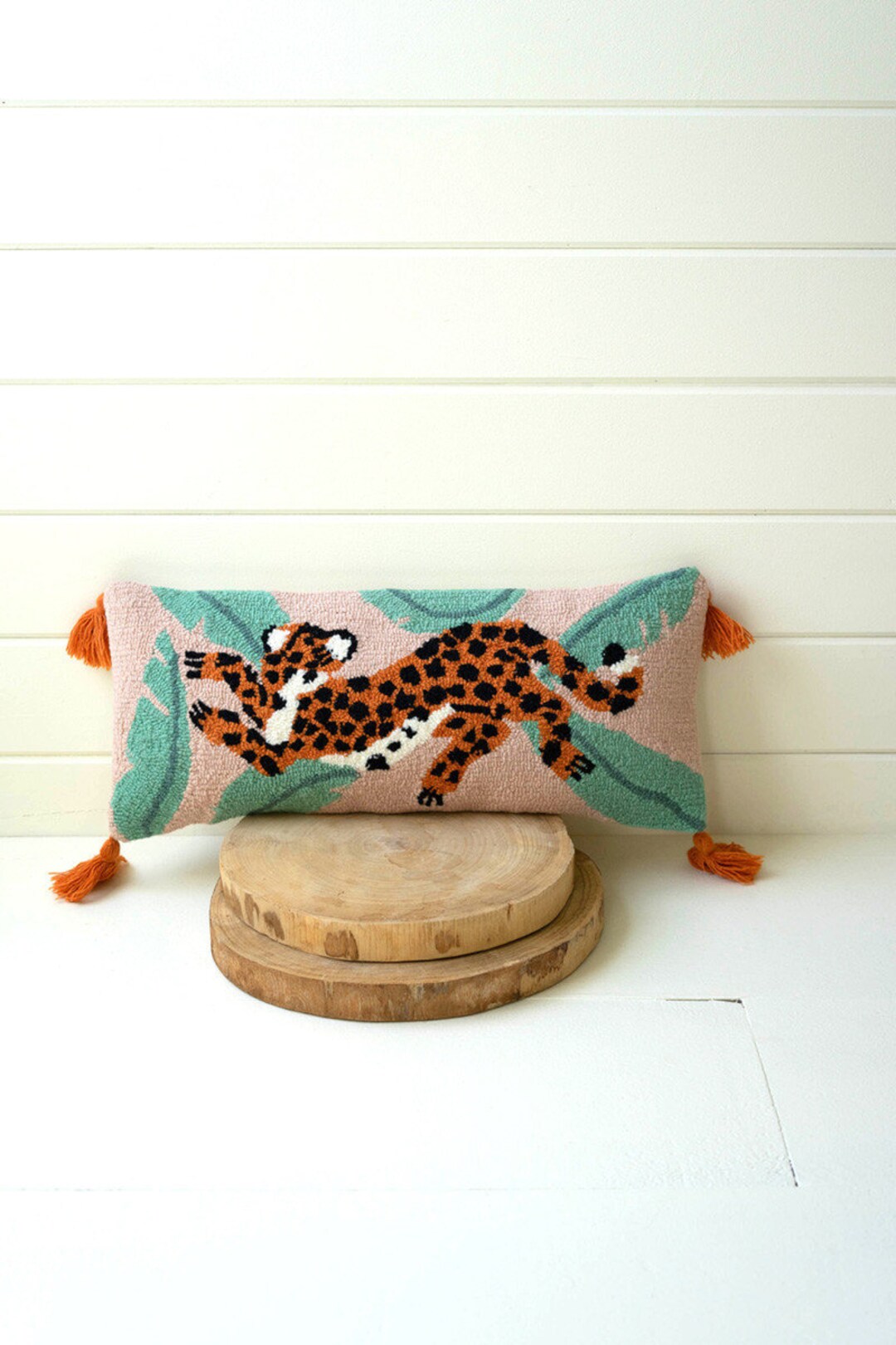 Cheetah With Tassels Handhooked Pillow24''l Etsy