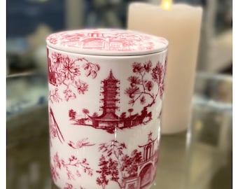 Set of two Chinoiserie Scented Porcelain Candle Jar-4.5''H