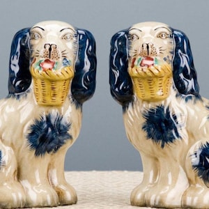 BLUE & WHITE FLORAL STAFFORDSHIRE DOGS SET OF 2 main image 1