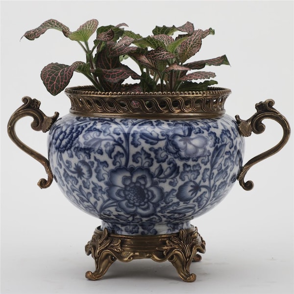 Porcelain Blue & White Bronze Ormolu Planter