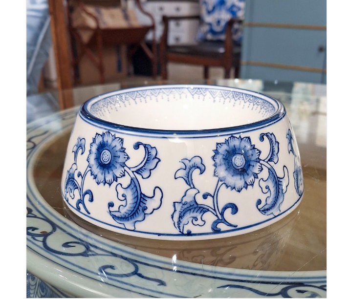 Blue White Classic Staffordshire Reproduction Non Tip Porcelain Dog cat Bowl 7 X 2.5 Etsy