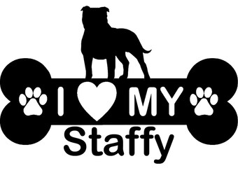 Autocollant Staffy Staffordshire Bull Terrier – 16x13,5 Cm, Vinyle Noir Ou Argent, Pour Voiture Et Fenêtre