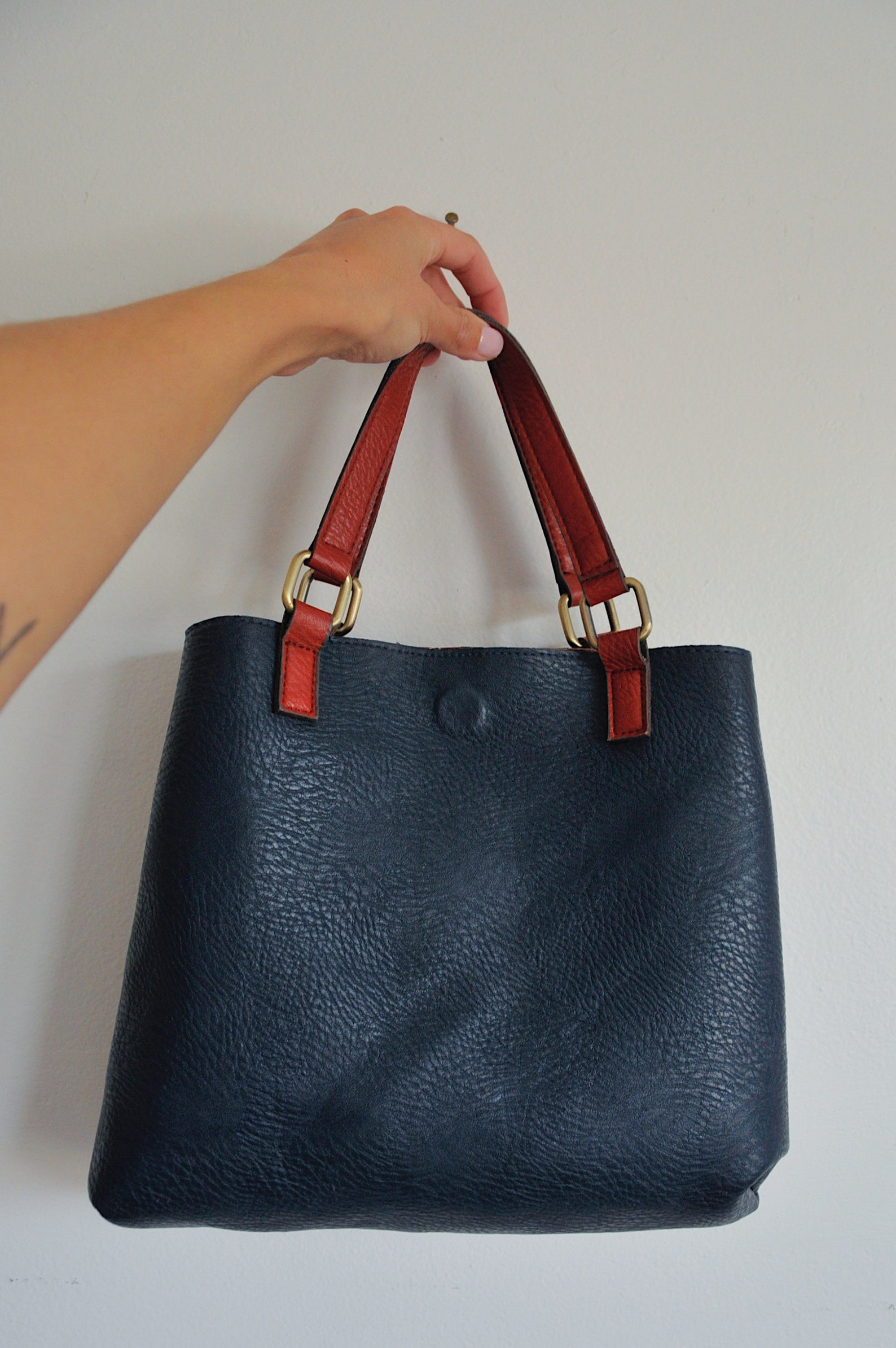 Red and Deep Navy Blue Vegan Faux Leather Reversible Purse - Etsy Israel