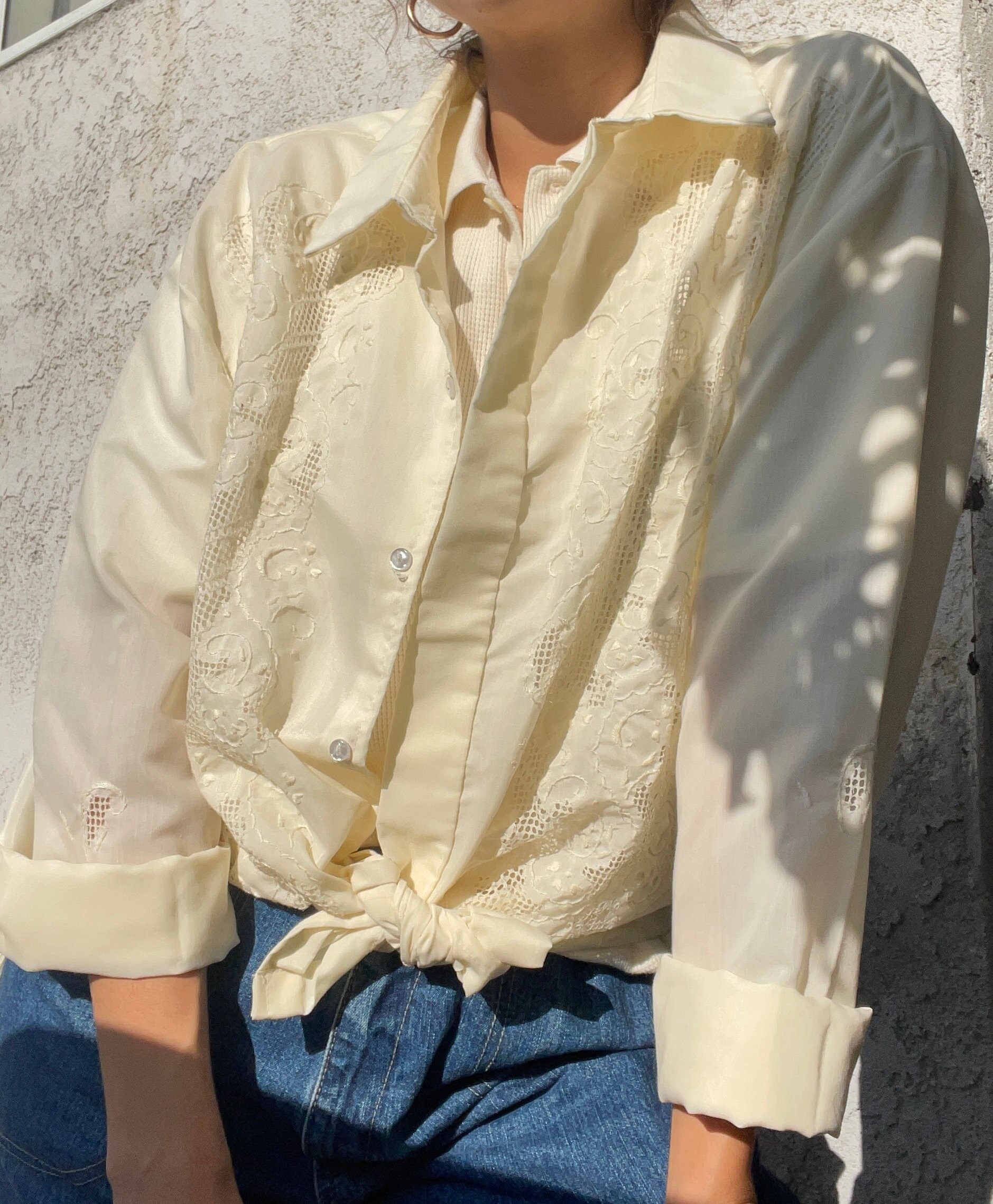 sheer oversized button up shirt