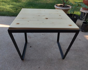 THE LU modern, streamlined angled-iron and pine end table