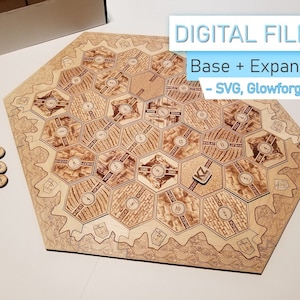 Catan-Inspired 2-6 Player Base + Expansion Game Board - Organizer for Original Box - Laser Cutter SVG & Glowforge Files - DIGITAL DOWNLOAD