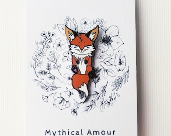 Red fox hard enamel pin | chibi cute fennec fox sleeping