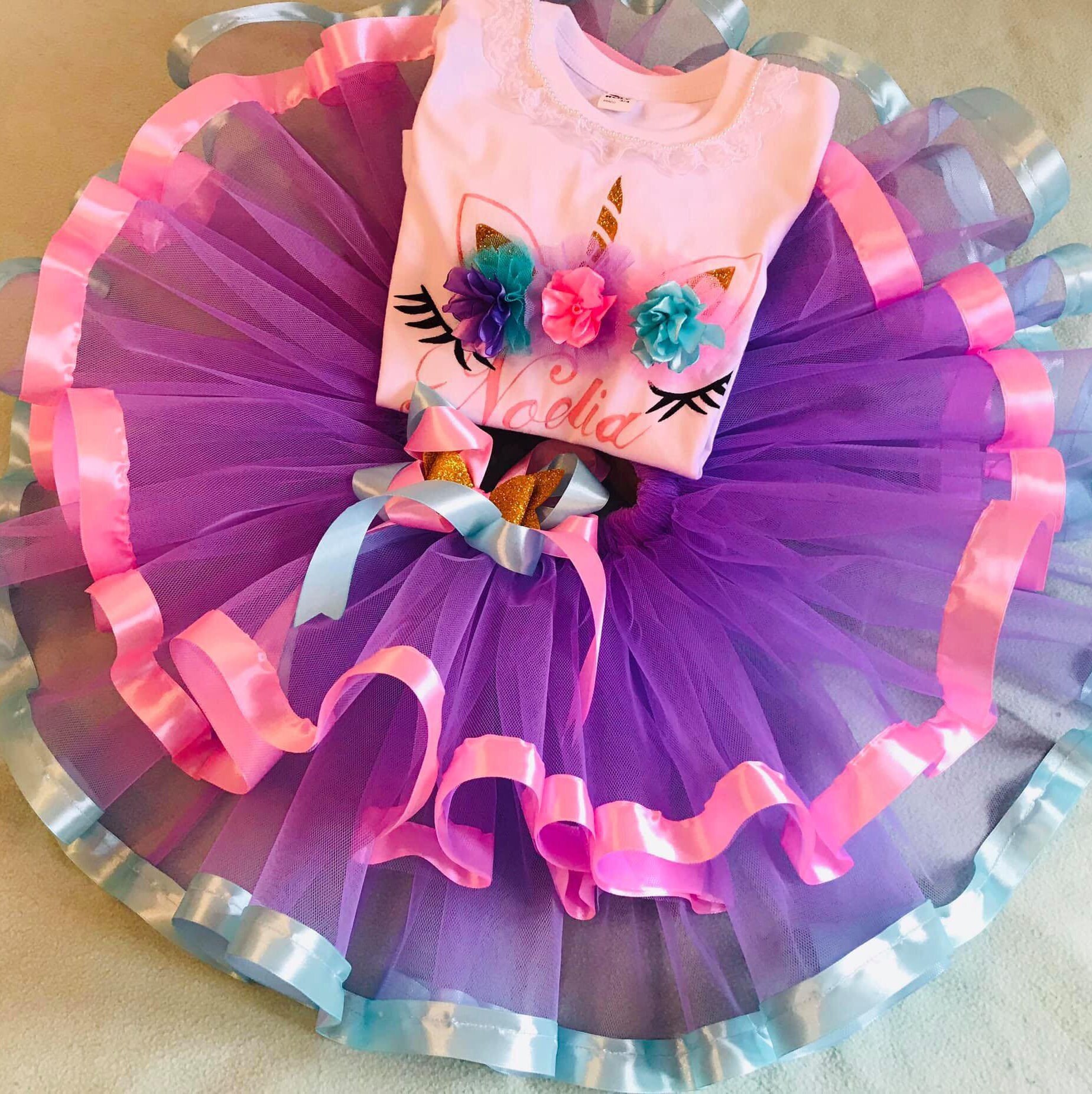 3 Piece Unicorn Tutu Setskirt With Ribbonshort Tutu Etsy