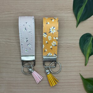 Pink Flowers Keychain, not a Wristlet, Keychain, Vinyl Keychain, Key Fob
