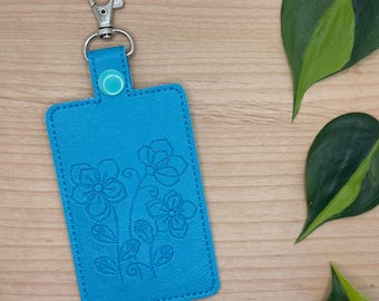 Vertical ID Badge Holder, Flowers Embroidery, Lanyard Accessory