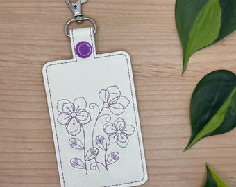 Vertical ID Badge Holder, Flowers Embroidery, Lanyard Accessory
