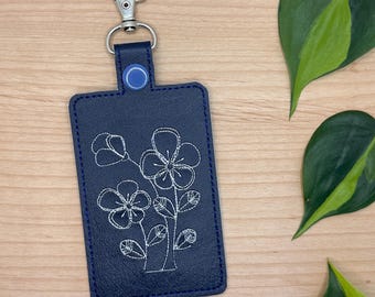 Vertical ID Badge Holder, Flower Embroidery, Lanyard Accessory