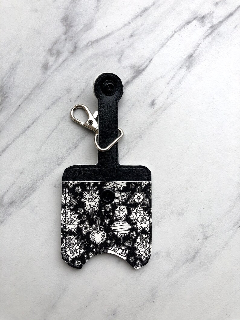 1oz Black Tattoos /_Hand Sanitizer Holder Bed /& Body Works Purell Marine Vinyl Holder Faux Leader Holder Keychain -Travel Size