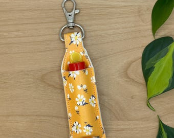 Yellow Floral Lip Balm Holder Keychain