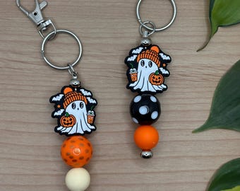 Handcrafted Beaded Keychain with Ghost Charm (5.5" Long)