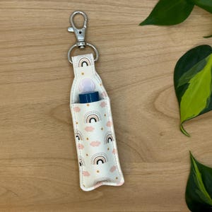 Lip Balm Holder, Chapstick Holder Keychain, Lip Balm Pouch, Keychain, Pink Rainbow