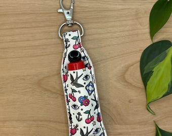 Lip Balm Holder Keychain: Tattoo Print Chapstick Pouch