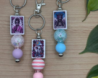 Handcrafted Beaded Keychain with Charm (5.5" Long)