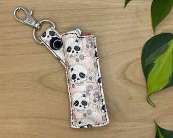 Pink and Black Skulls, Lighter Holder Case, Fits BIC Standard size, Gift for Her, Gift for Him, Lighter Cover, Keychain