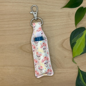 Lip Balm Holder, Chapstick Holder Keychain, Lip Balm Pouch, Keychain, Pink Skulls