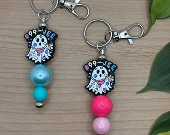 Handcrafted Beaded Keychain with Ghost Charm (5.5" Long)