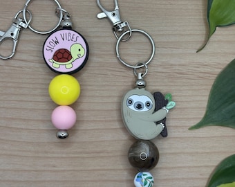 Handcrafted Beaded Keychain with Charm (5.5" Long)