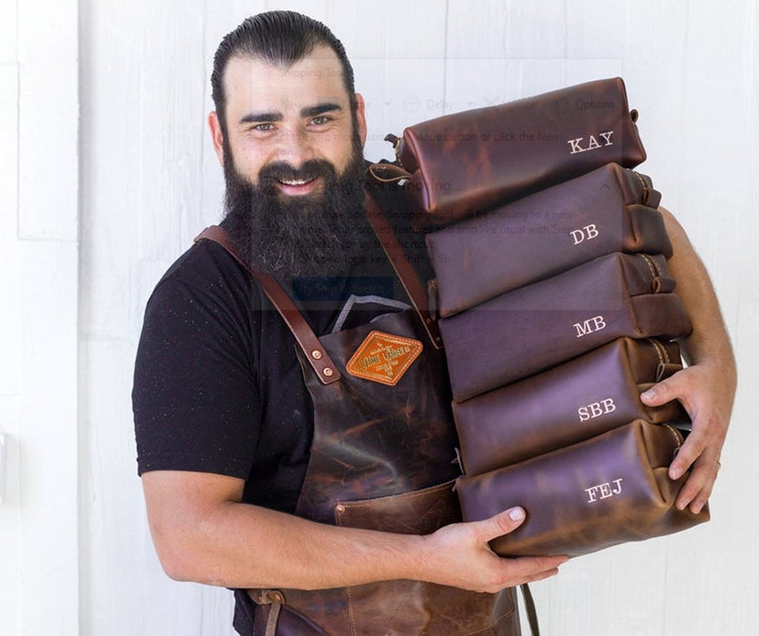 Personalized Leather Dopp Kit Bag Leather Toiletry Bag Monogram Mens