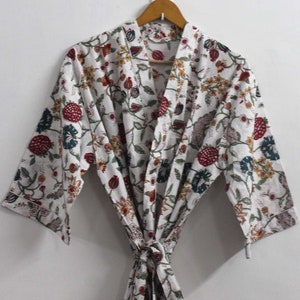 Oriental Print 100% Pure Cotton Bird Print Japanese Kimono Gown Robes Cardigan Body Cover-up Indian Handblock Print Type