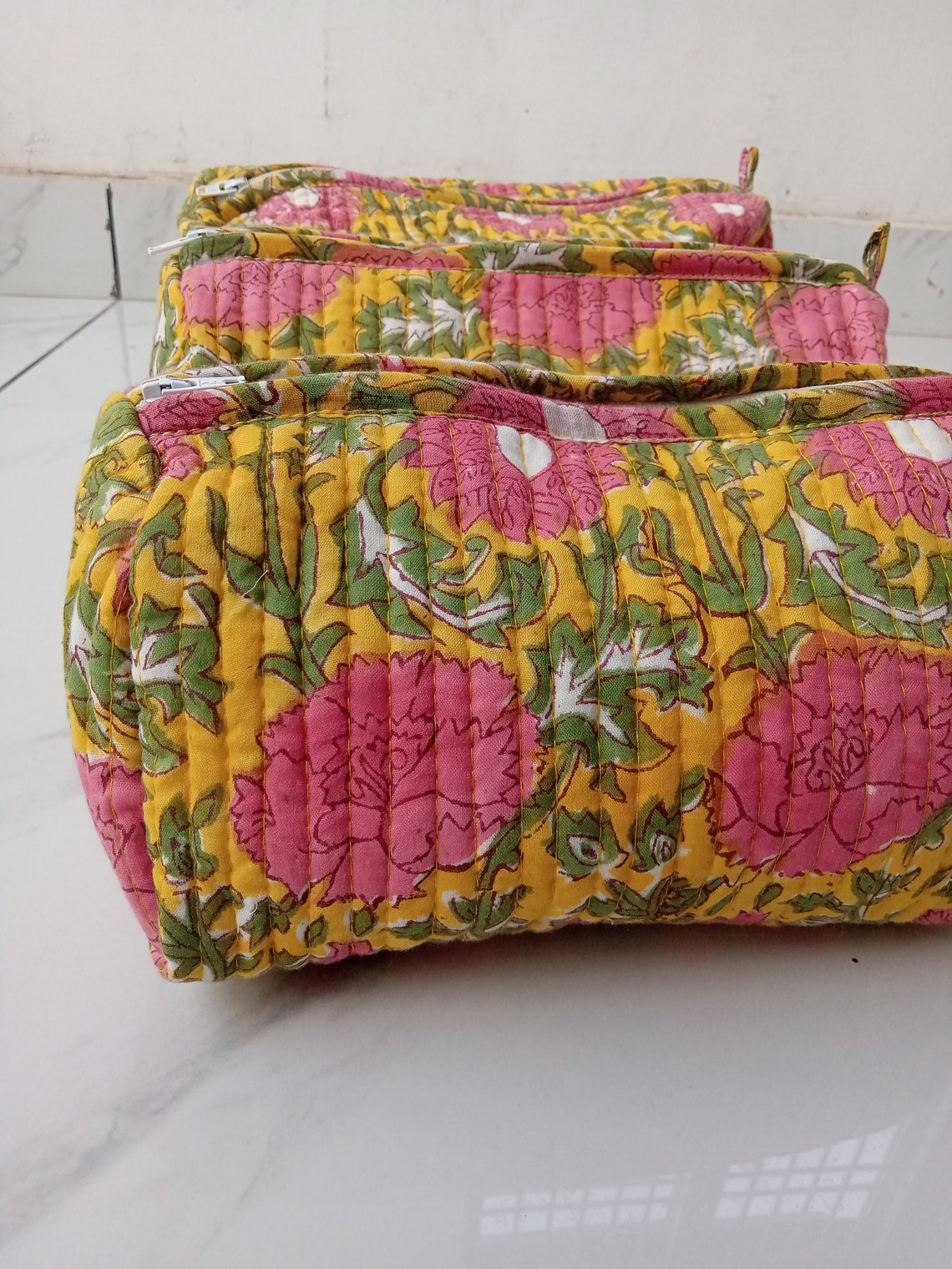 Handmade Premium Cotton Quilted Cosmetic Bags Set of 3 Etsy