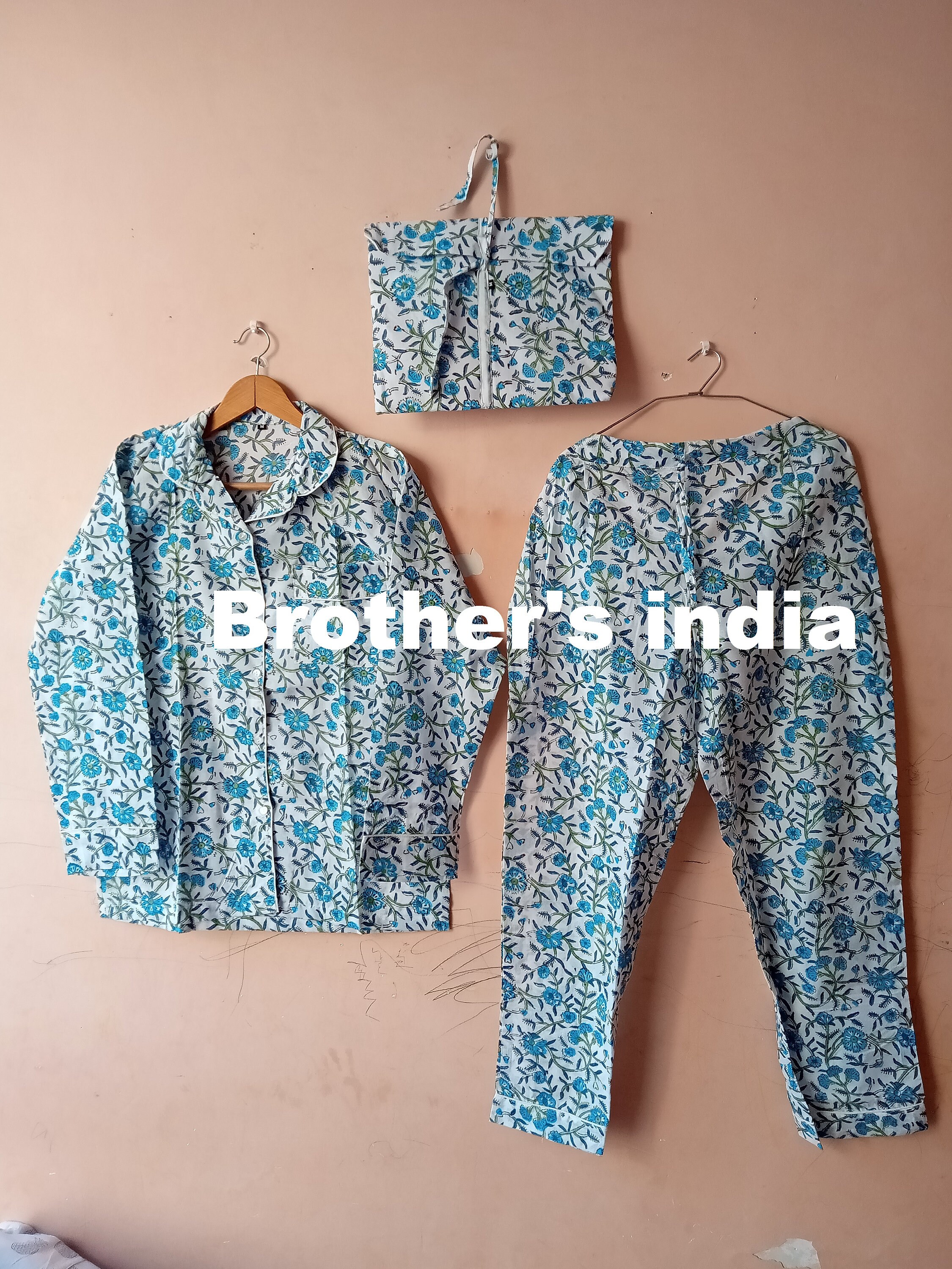 Indian Fine Cotton PJs Full Length Black Polka Dot Ladies Etsy