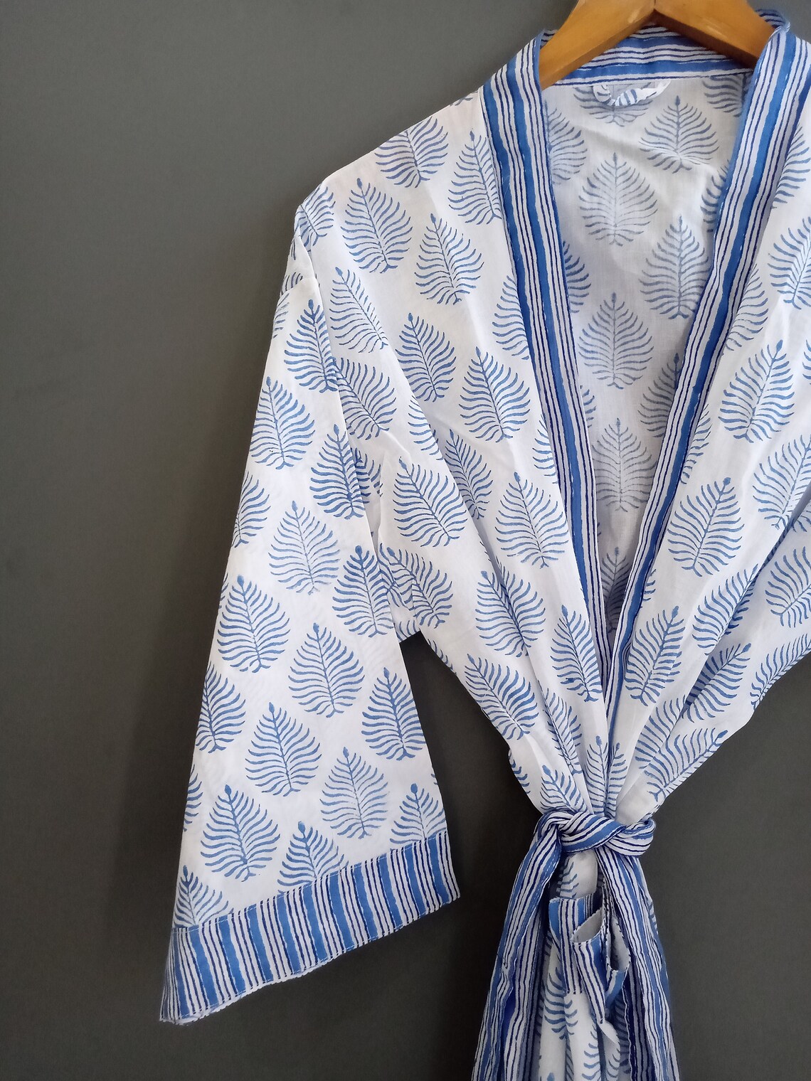 Kimono Robe 100 Light Organic Cotton Dressing Gown Hand Etsy