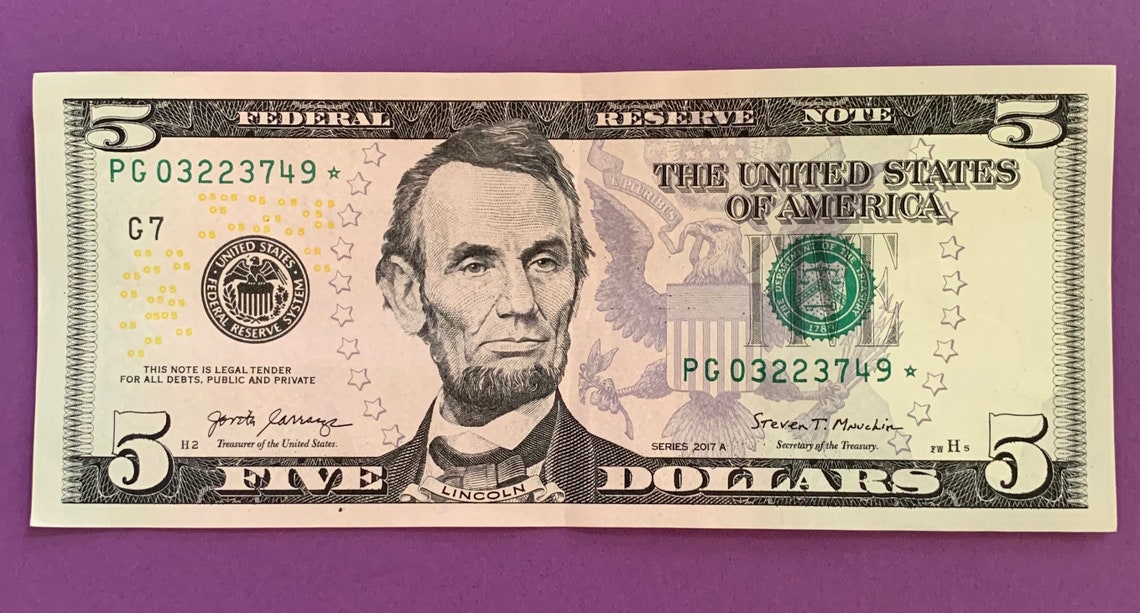 Rare United States Five Dollar Star Bill Etsy
