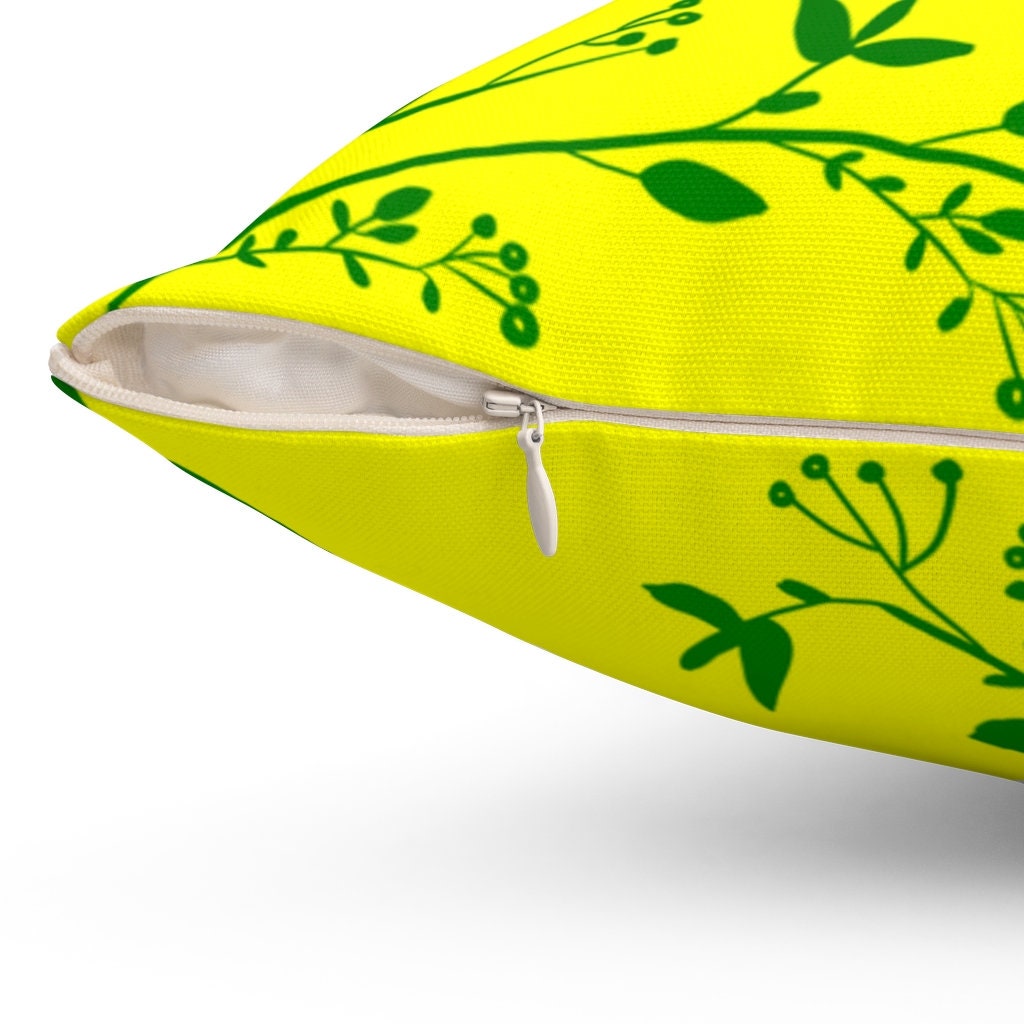 Green and yellow floral pillow green accent pillow green Etsy