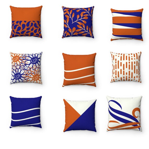 Orange and blue pillows orange accent pillows blue throw Etsy