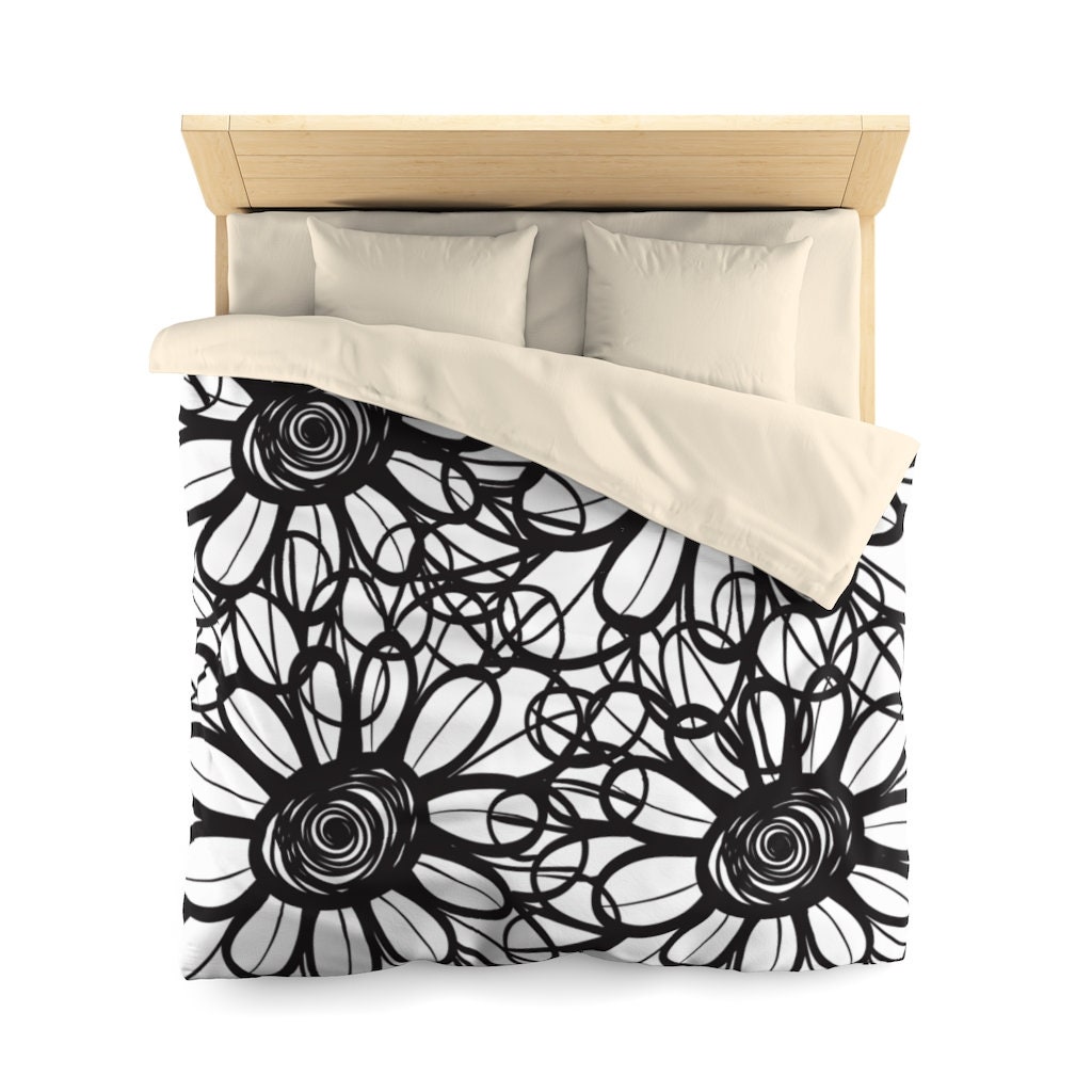 Black and white floral duvet covers queen duvet covers twin Etsy