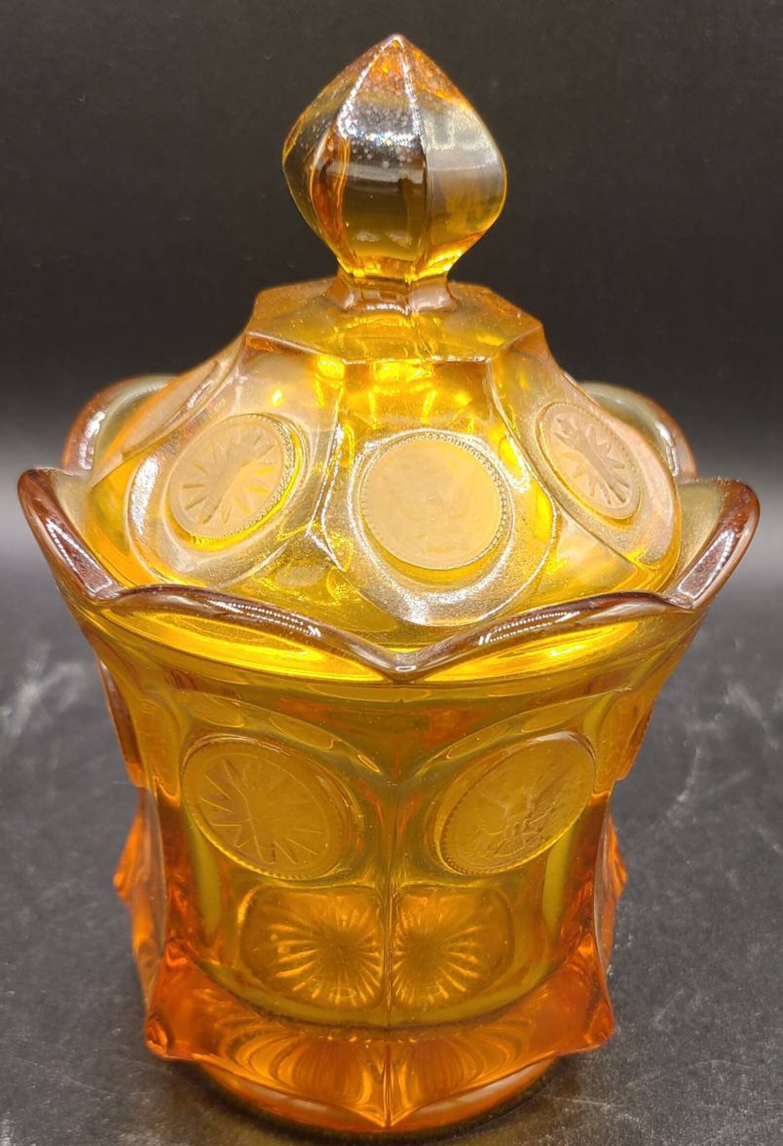 Amber FOSTORIA COIN GLASS Candy Dish with lid Etsy