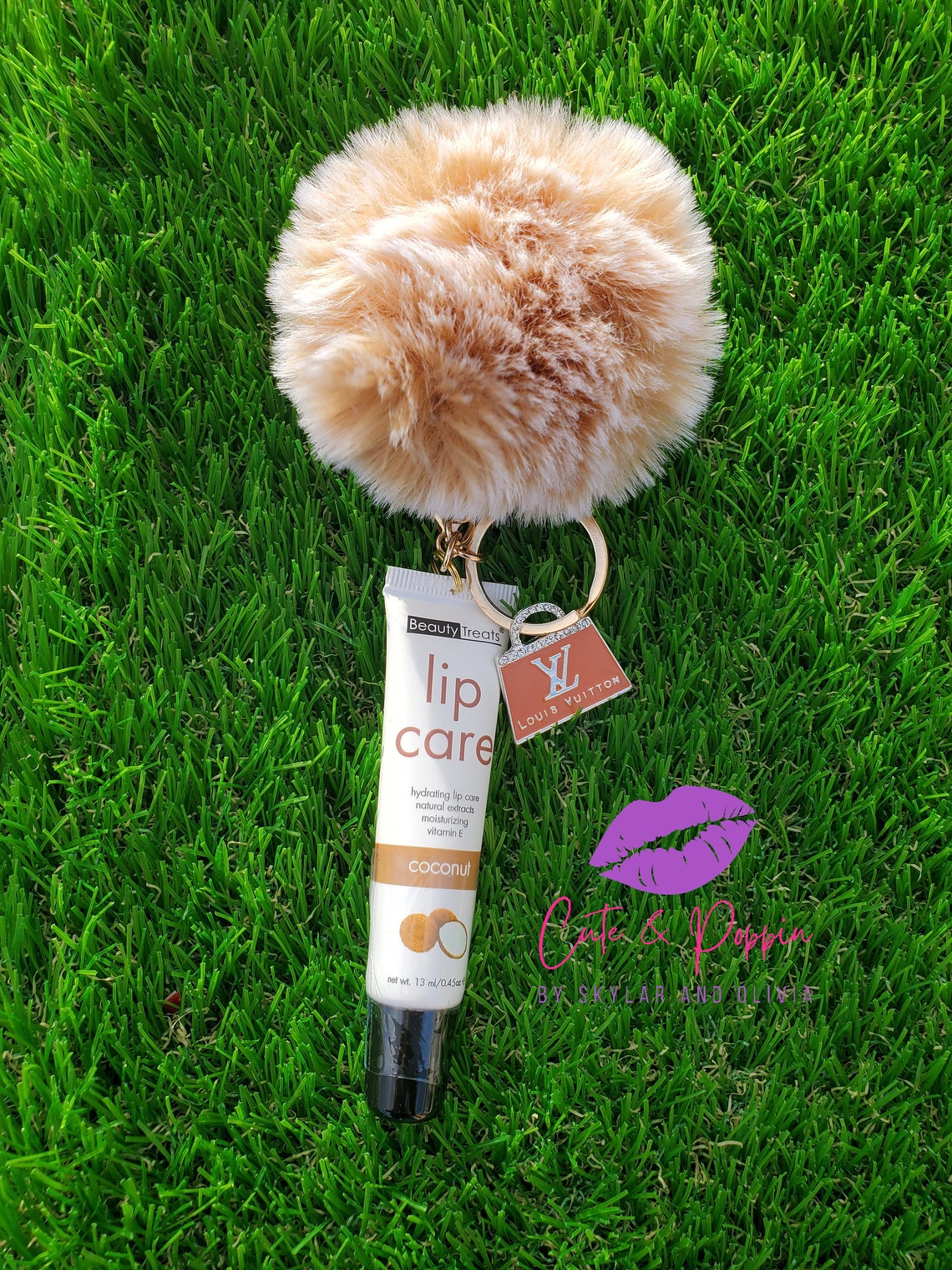 Lip Gloss Keychain Designer Charm Lip Gloss Key Chain Pom Etsy