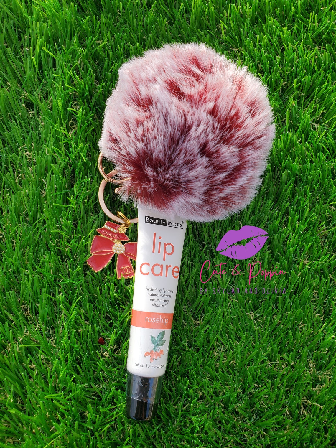 Lip Gloss Keychain Designer Charm Lip Gloss Key Chain Pom Etsy