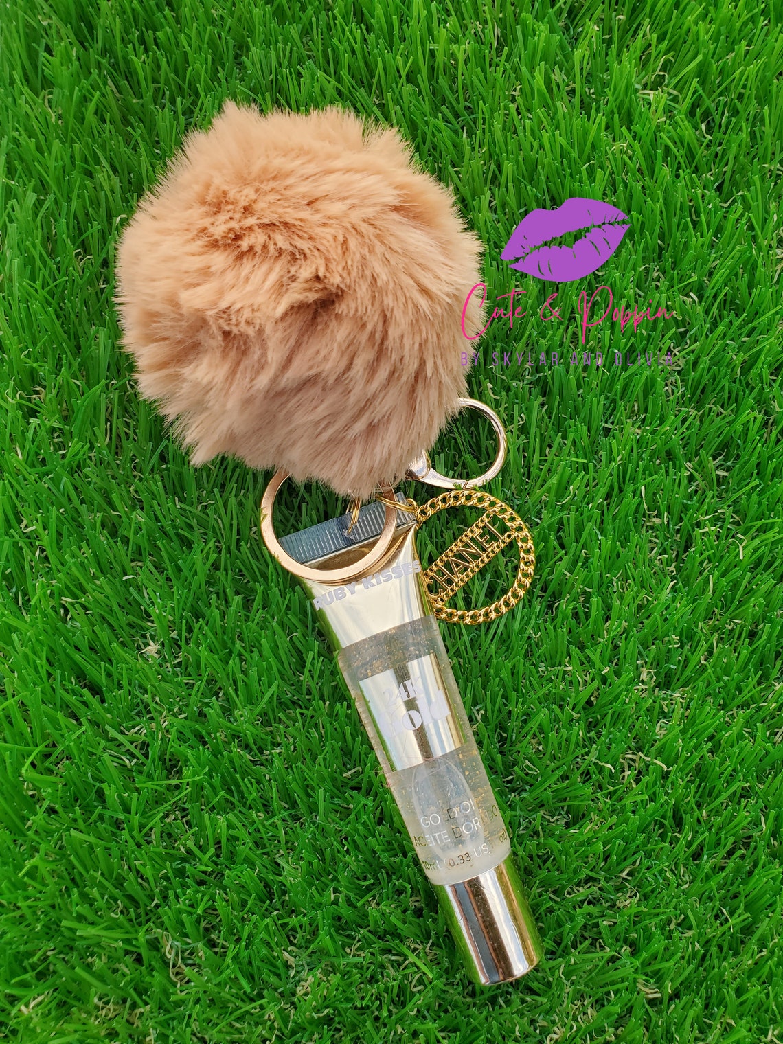 Lip Gloss Keychain Designer Charm Lip Gloss Key Chain Pom Etsy
