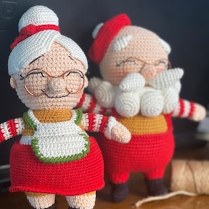 CHRISTMAS SANTA CLAUS Man and Woman Dolls Birthday gift Miniature decor Plush natural toy Unique ecofriendly Crochet present - heirloom gift