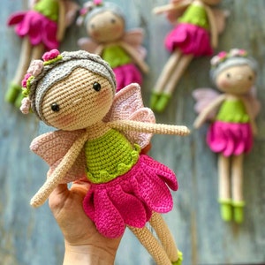 COLORFUL ANGEL - FAIRY Girl Doll with wings Handmade crochet baby Cotton filled-knitting toy Decorative gift for kids  Friend for daughter