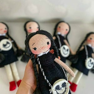 Wednesday Addams - WITCH STUDENT as HALLOWEEN Decor & Gift. Handmade Crochet Doll  - Gothic Style Girl Horror Movie Character - Sale